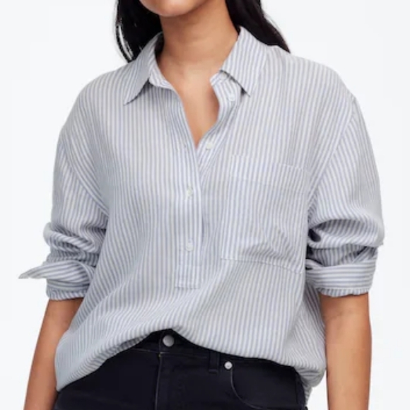 Madewell Tops - Madewell Drapey Long-Sleeve Popover Shirt in Stripe